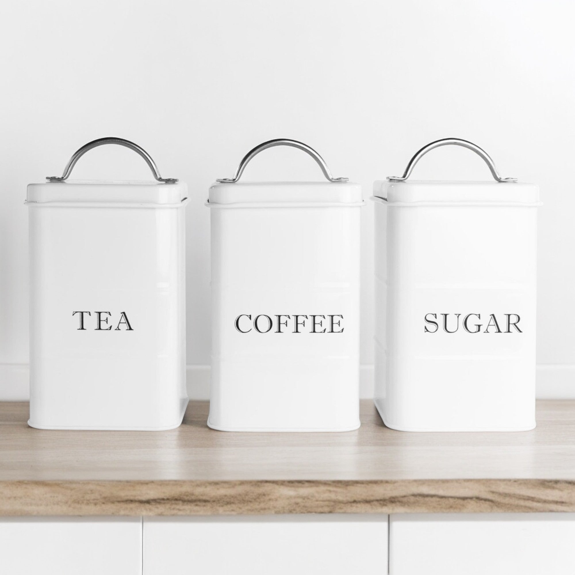 White and silver tea coffee clearance and sugar canisters