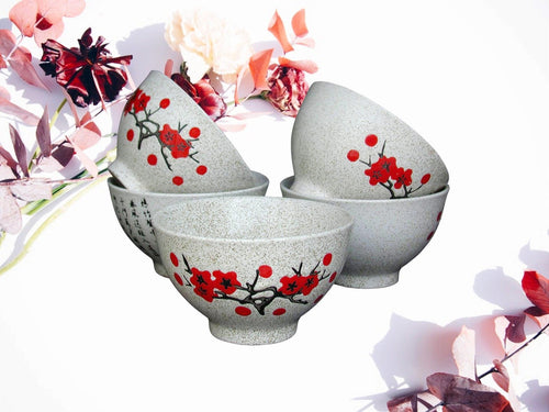 Traditional Japanese Speckled Cherry Bowls Set of 5 - Boxzy